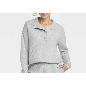 Stars Above Quilted Pajama Top Women’s 2XL Mock Neck Henley Pockets Gray